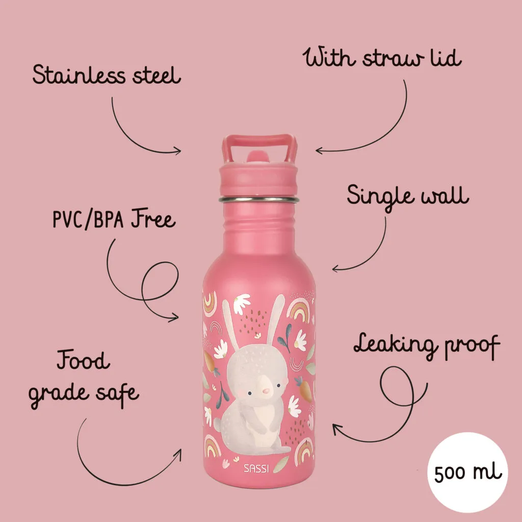 SASSI Junior 義大利設計 500ml 不鏽鋼兒童冷水瓶|Fluffy the Rabbit🐰
