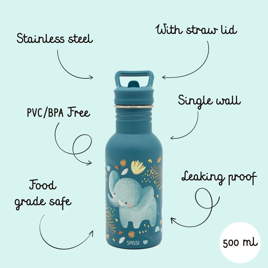 sassi junior 義大利設計 500ml 不鏽鋼冷水瓶|chewy the elephant