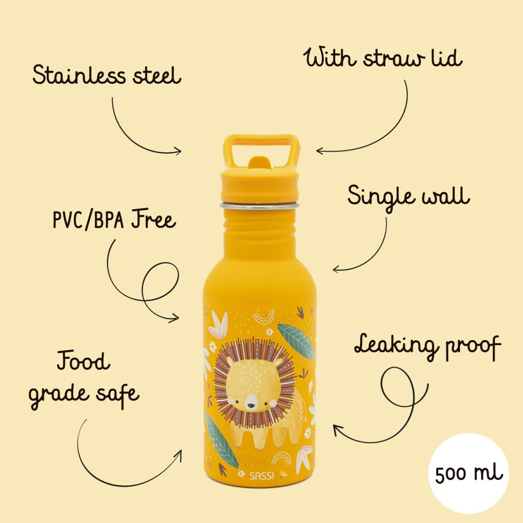 SASSI Junior 義大利設計 500ml 不鏽鋼兒童冷水瓶｜Chompy The Lion🦁